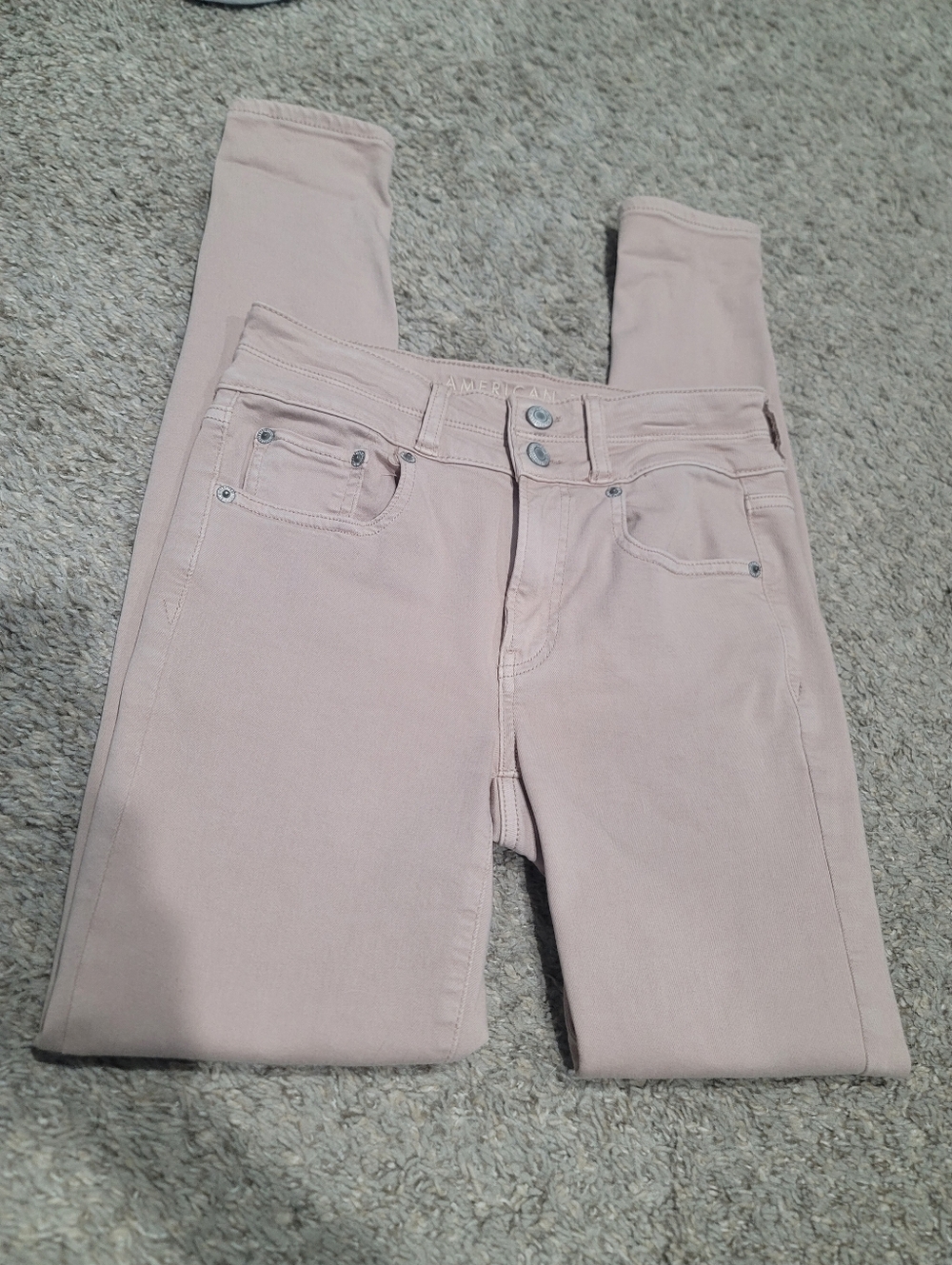 American Eagle High Waisted Skinny Jeans Jeggings Blush Beige Nude 2